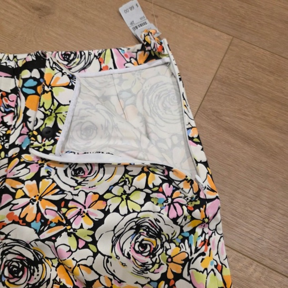 VTG Talbots Petites Pants Cropped Wide Leg Size 2P White Multi Color Floral NWT - Picture 6 of 10